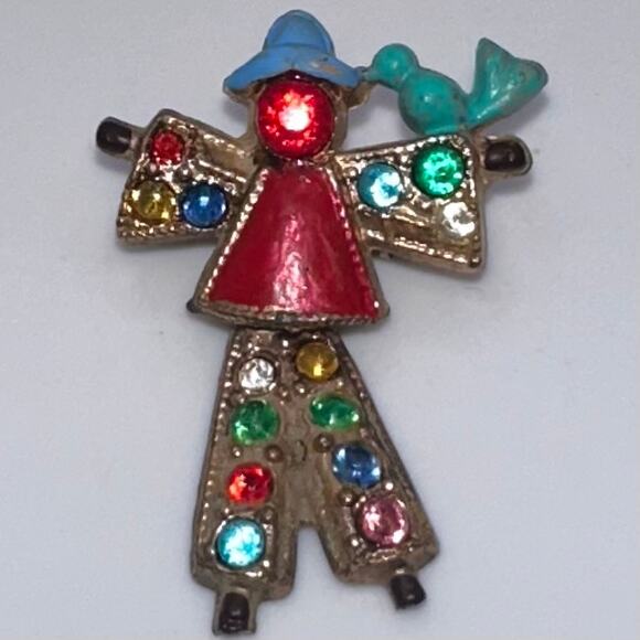 Antique Art Deco 1930s articulated rhinestones figural scarecrow bird brooch - Picture 3 of 8